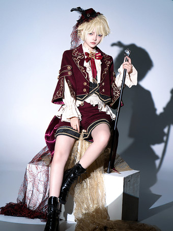 クリスマスプリンスロリータセット レッド 長袖シャツ パンツ オーバーコートセット