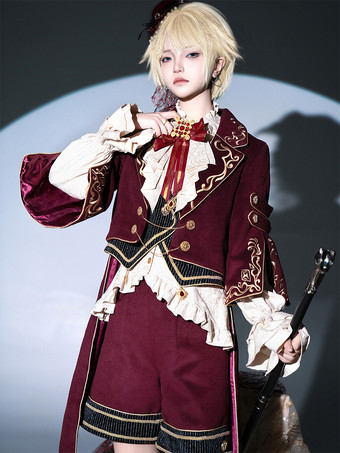 クリスマスプリンスロリータセット レッド 長袖シャツ パンツ オーバーコートセット