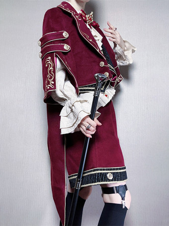 クリスマスプリンスロリータセット レッド 長袖シャツ パンツ オーバーコートセット