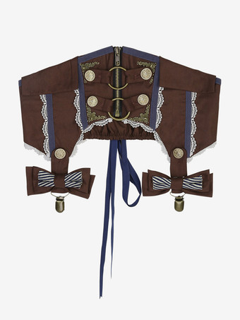 クラシックなロリータスーツ、白いブラウスと青いスカート、コルセットの3点セット、スチームパンク時代のスタイルのロリータコスチューム