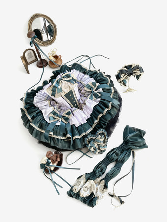 クラシックロリータストラップレスドレス、レースのリボンがアクセントのグリーンビクトリア朝スタイルのロリータガウン