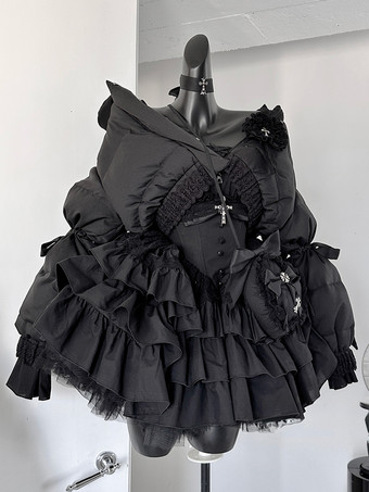 ゴシックロリータ ブラック ストラップレス JSK ドレス（取り外し可能なチェストハーネスとネックアクセサリー付き）
