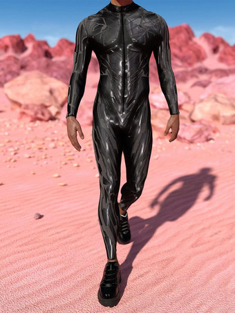 ブラック 柄入りゼンタイスーツ ブラック スチームパンク メカニカルボディスーツ 3Dプリント サイバーパンク 全身ジャンプスーツ