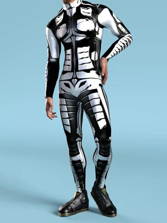 シルバー 柄入りゼンタイスーツ ブラック スチームパンク メカニカルボディスーツ 3Dプリント サイバーパンク 全身ジャンプスーツ