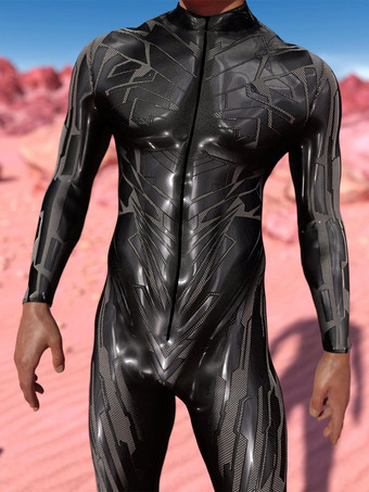 柄入りゼンタイスーツ ブラック スチームパンク メカニカルボディスーツ 3Dプリント サイバーパンク 全身ジャンプスーツ