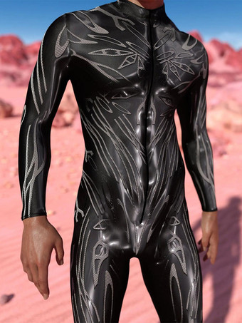 柄入りゼンタイスーツ ブラック スチームパンク メカニカルボディスーツ 3Dプリント サイバーパンク 全身ジャンプスーツ