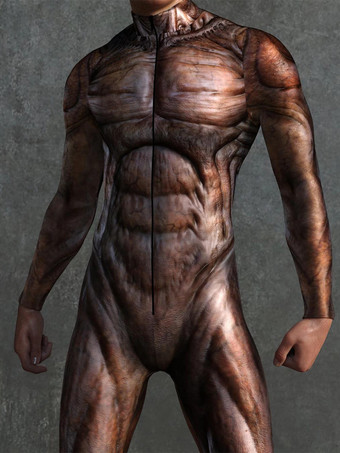 模様付き全身タイツスーツ 肌色シミュレーションボディスーツ 3Dプリント筋肉全身ジャンプスーツ