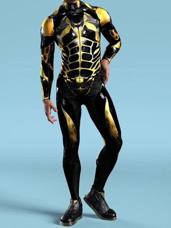 ゴールドパターン化された全身タイツスーツ 未来の技術 サイバーパンク ボディスーツ 3Dプリント フルボディアーマースーツ