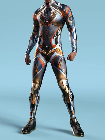 オレンジパターン化された全身タイツスーツ 未来の技術 サイバーパンク ボディスーツ 3Dプリント フルボディアーマースーツ