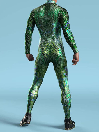 模様付き全身タイツスーツ グリーンカメレオン迷彩ボディスーツ 3Dプリント爬虫類スキンテクスチャ