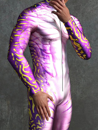 模様付き全身タイツスーツ グリーンカメレオン迷彩ボディスーツ 3Dプリント爬虫類スキンテクスチャ