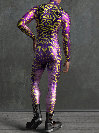 模様付き全身タイツスーツ グリーンカメレオン迷彩ボディスーツ 3Dプリント爬虫類スキンテクスチャ