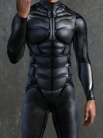 模様付き全身タイツスーツ ブラック メカニカルアーマー ボディスーツ 3Dプリント サイバーパンク 外骨格 タイトジャンプスーツ