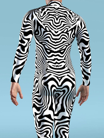 柄入りゼンタイスーツ ゼブラ柄 カモフラージュプリント ボディスーツ 3D 錯覚 タイト ジャンプスーツ