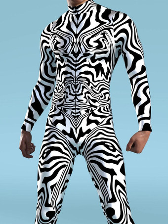 柄入りゼンタイスーツ ゼブラ柄 カモフラージュプリント ボディスーツ 3D 錯覚 タイト ジャンプスーツ