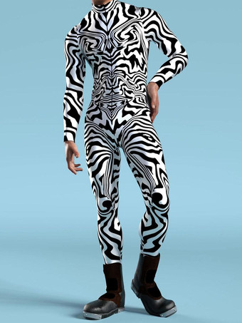 ブラック 柄入りゼンタイスーツ ゼブラ柄 カモフラージュプリント ボディスーツ 3D 錯覚 タイト ジャンプスーツ