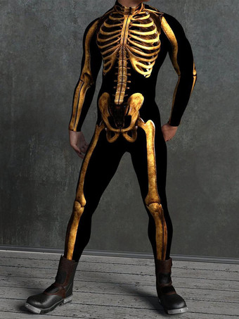 柄入り全身タイツスーツ ハロウィン スケルトン ボーン ボディスーツ 3Dプリント 解剖学に基づいたタイトなジャンプスーツ
