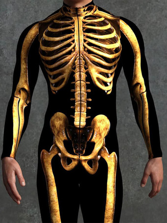 柄入り全身タイツスーツ ハロウィン スケルトン ボーン ボディスーツ 3Dプリント 解剖学に基づいたタイトなジャンプスーツ