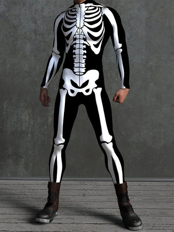 シルバー 柄入り全身タイツスーツ ハロウィン スケルトン ボーン ボディスーツ 3Dプリント 解剖学に基づいたタイトなジャンプスーツ
