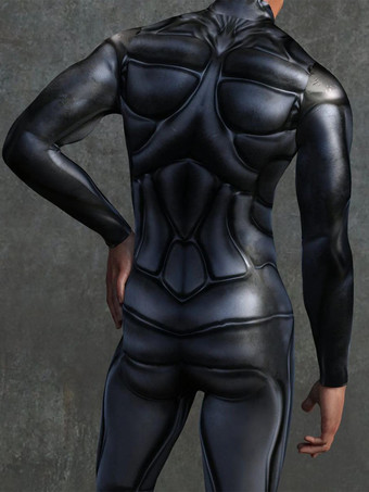模様付き全身タイツスーツ ブラック メカニカルアーマー ボディスーツ 3Dプリント サイバーパンク 外骨格 タイトジャンプスーツ