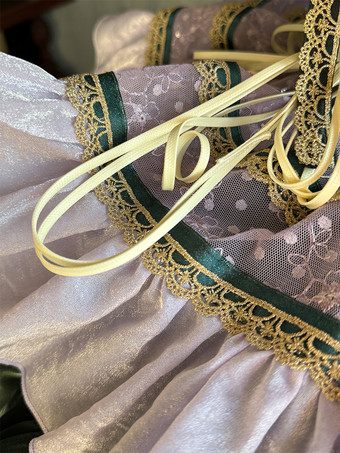 クラシックロリータストラップレスドレス、レースのリボンがアクセントのグリーンビクトリア朝スタイルのロリータガウン