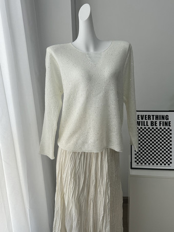 Maglione pullover in maglia con collo rovinato e paillettes per donna 2025