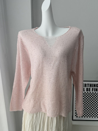 Maglione pullover in maglia con collo rovinato e paillettes per donna 2025