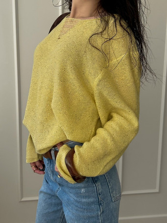 Maglione pullover in maglia con collo rovinato e paillettes per donna 2025