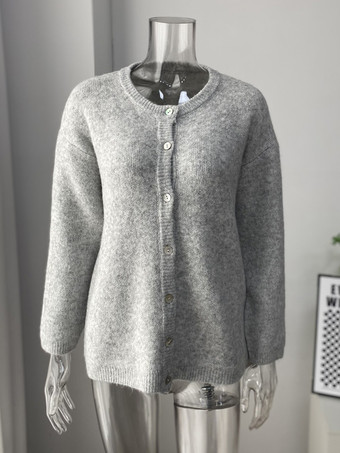 Cárdigan básico de punto con cuello redondo para mujer 2025