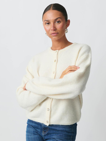 marfil Cárdigan básico de punto con cuello redondo para mujer 2025