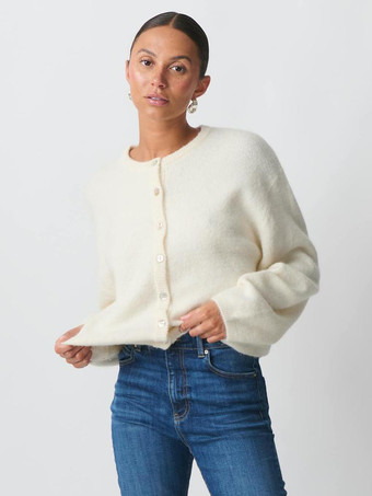 Cárdigan básico de punto con cuello redondo para mujer 2025