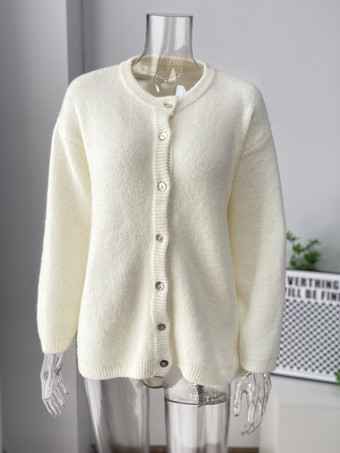 Cárdigan básico de punto con cuello redondo para mujer 2025