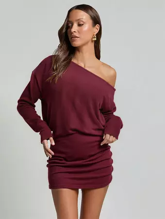 burgundy mini dress women Got The Talent Off Shoulder Mini Dress Burgundy