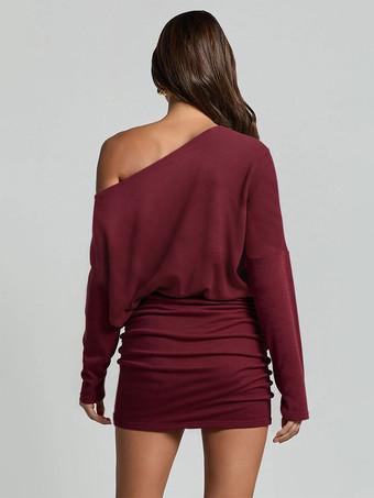 Mini abito aderente con spalle scoperte in bordeaux per donna 2025