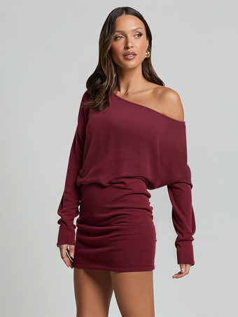 Mini abito aderente con spalle scoperte in bordeaux per donna 2025