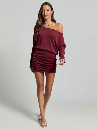 Mini abito aderente con spalle scoperte in bordeaux per donna 2025