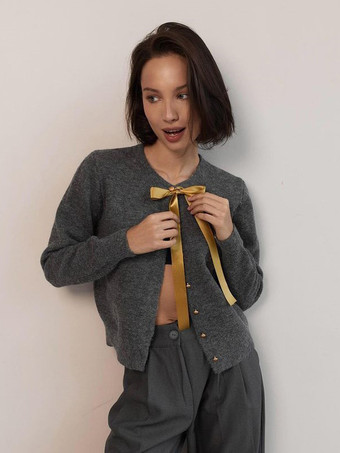 Grigio Cardigan in maglia basic con bottoni dorati per donna 2025