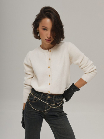 Panna Cardigan in maglia basic con bottoni dorati per donna 2025