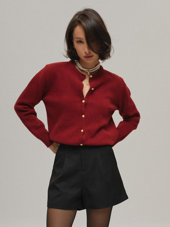 Rosso Cardigan in maglia basic con bottoni dorati per donna 2025