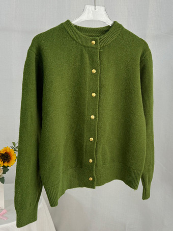 VerdeCardigan in maglia basic con bottoni dorati per donna 2025