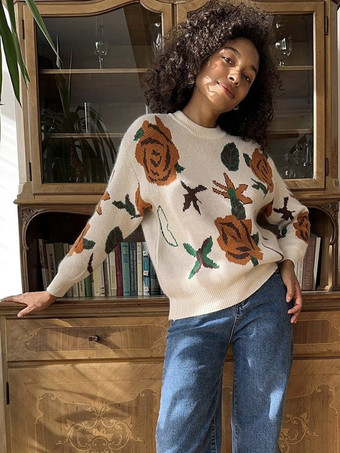 Maglione girocollo in maglia Vintage Rose per donna 2025