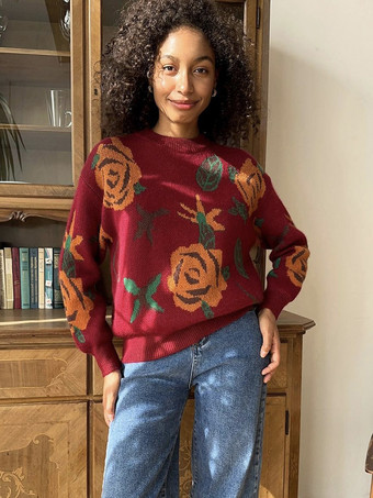 Maglione girocollo in maglia Vintage Rose per donna 2025