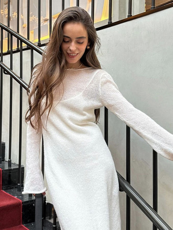 Langes transparentes Strickkleid für Frühling und Herbst 2025