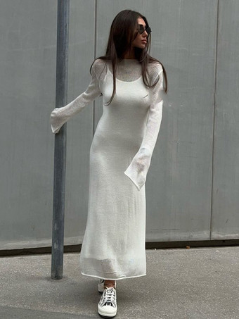 Langes transparentes Strickkleid für Frühling und Herbst 2025