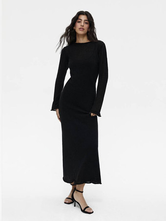 SchwarzLanges transparentes Strickkleid für Frühling und Herbst 2025