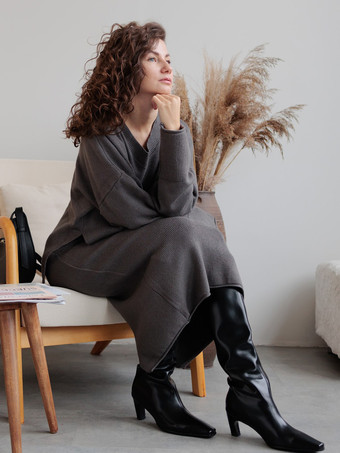 Grey Sweater And Midi Skirt Knit Loungewear Set For Women 2025