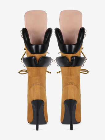 Wildlederstiefel mittelhoch Damen spitz zulaufend Schnürstiefel mit hohem Absatz
