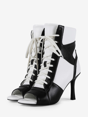 Botines negros de tacón alto con cordones y punta abierta para mujer