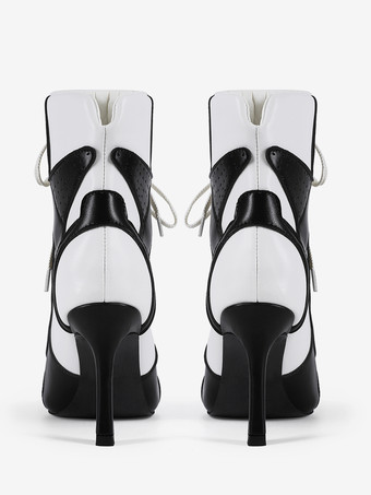 Botines negros de tacón alto con cordones y punta abierta para mujer