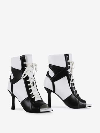 Botines negros de tacón alto con cordones y punta abierta para mujer